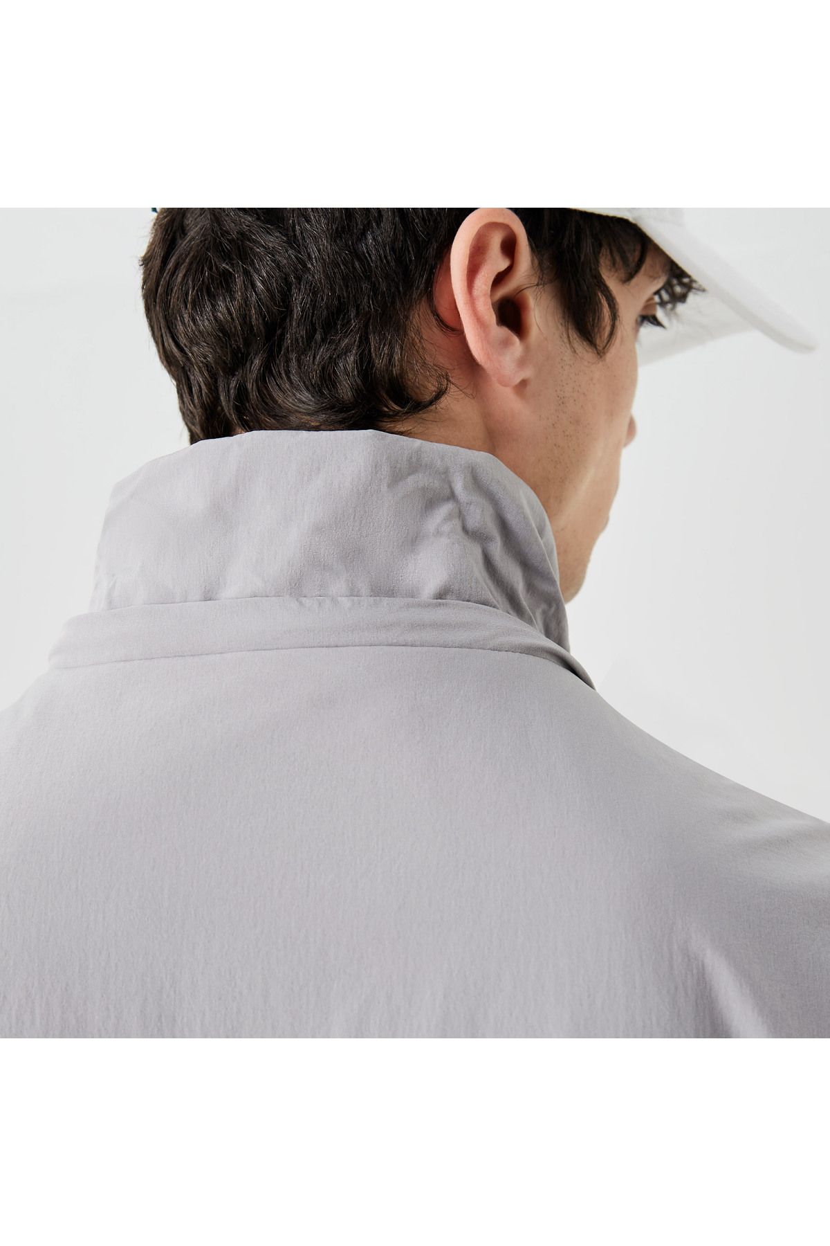 کاپشن خاکستری مردانه مانتو بلوکی رنگ کلاهدار Lacoste