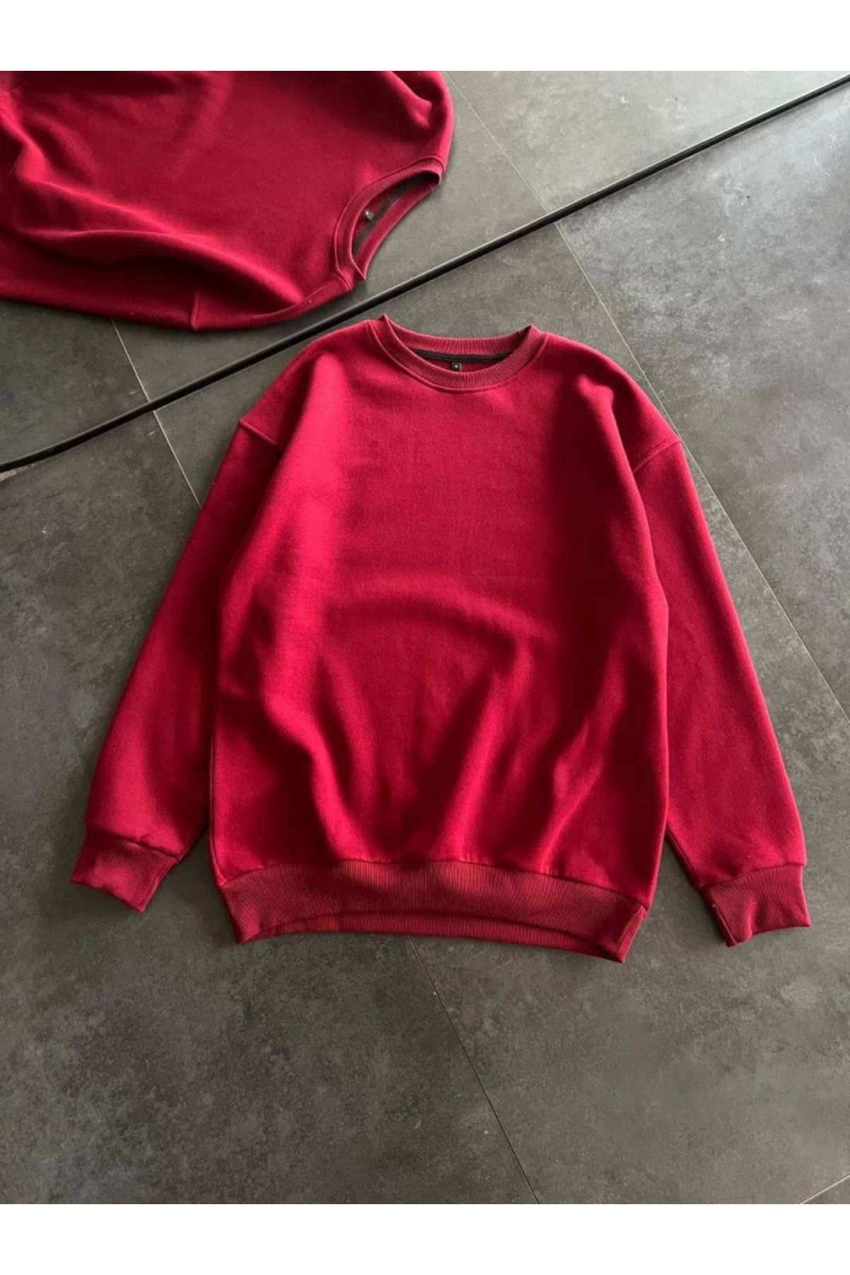 ATOM84 Kışlık Bisiklet Yaka Üç İplik Basic SweatShirt - Bordo