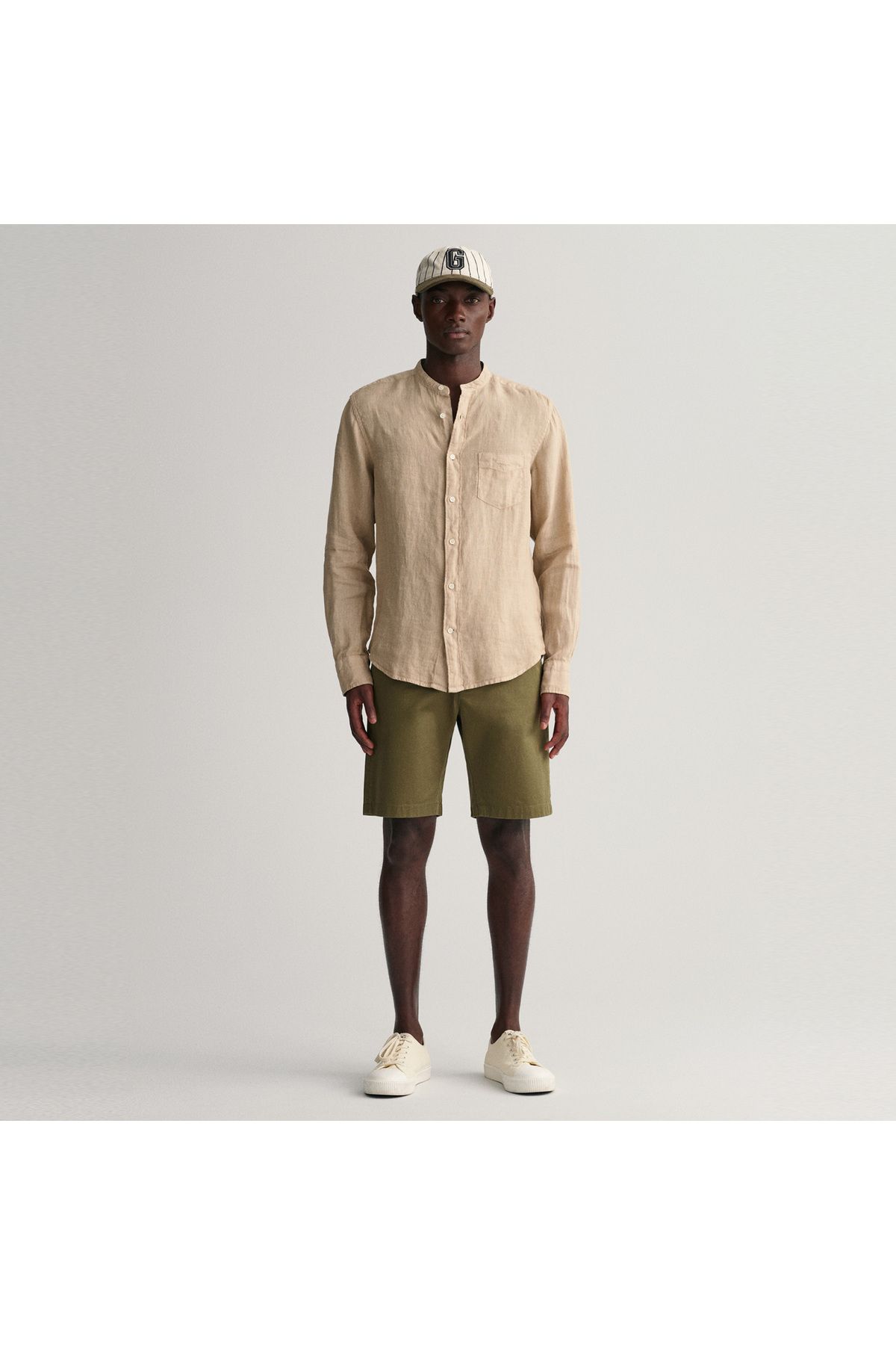 Gant-Men's Beige Regular Fit Judge Collar Linen Shirt 2