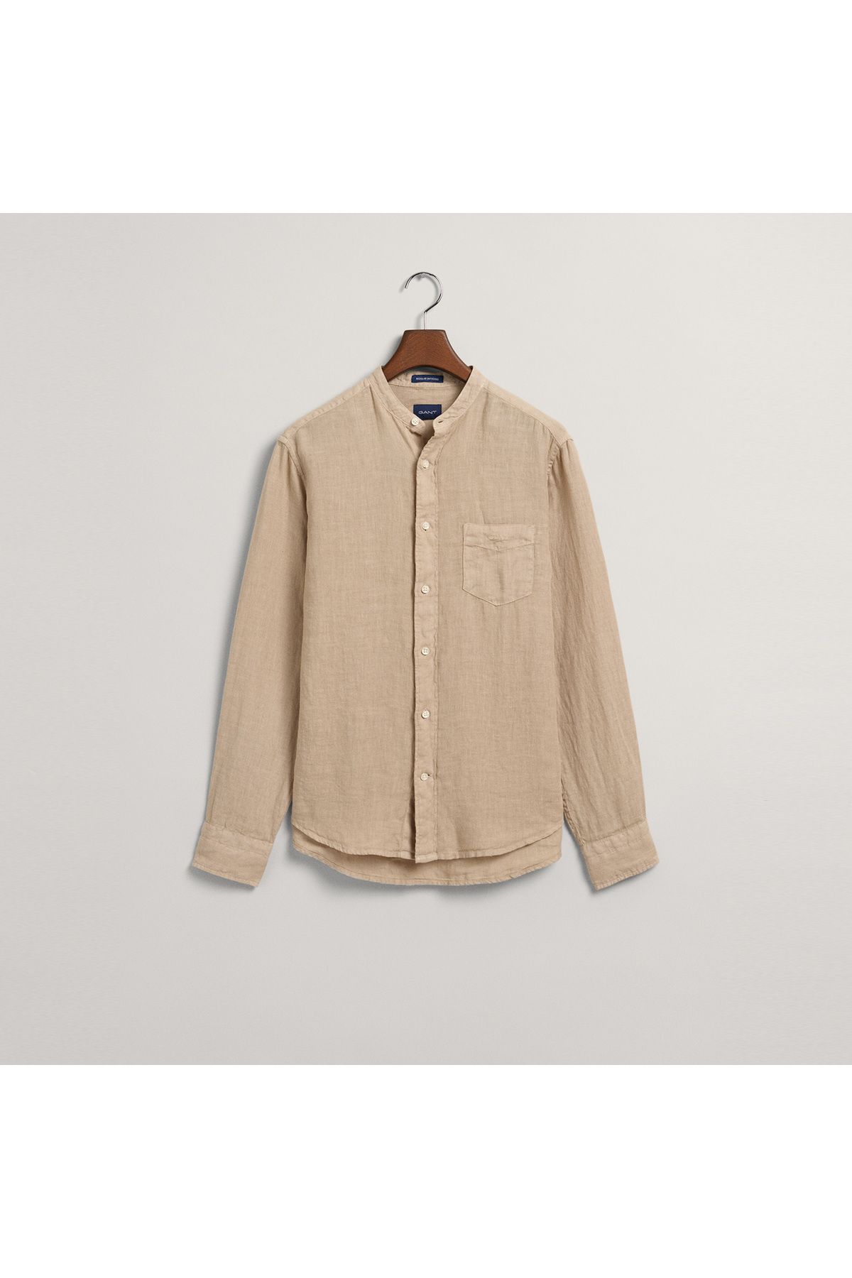 Gant-Men's Beige Regular Fit Judge Collar Linen Shirt 4