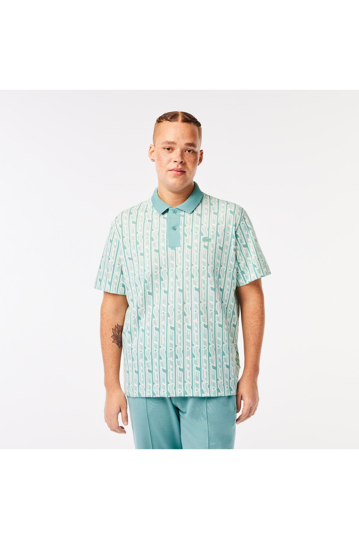 تی شرت یقه پولو سبز مردانه چوگان چاپی منظم فعال Lacoste
