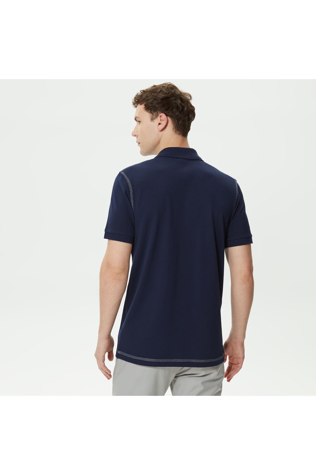 تی شرت یقه پولو آبی مردانه چوگان طرح دار معمولی Lacoste