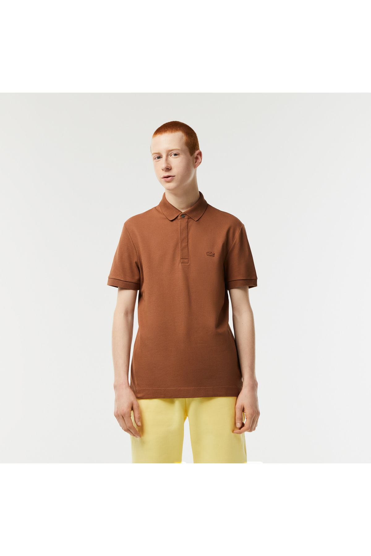 تی شرت یقه پولو چند رنگ مردانه به طور منظم و مناسب قهوه ای Paris Polo Lacoste