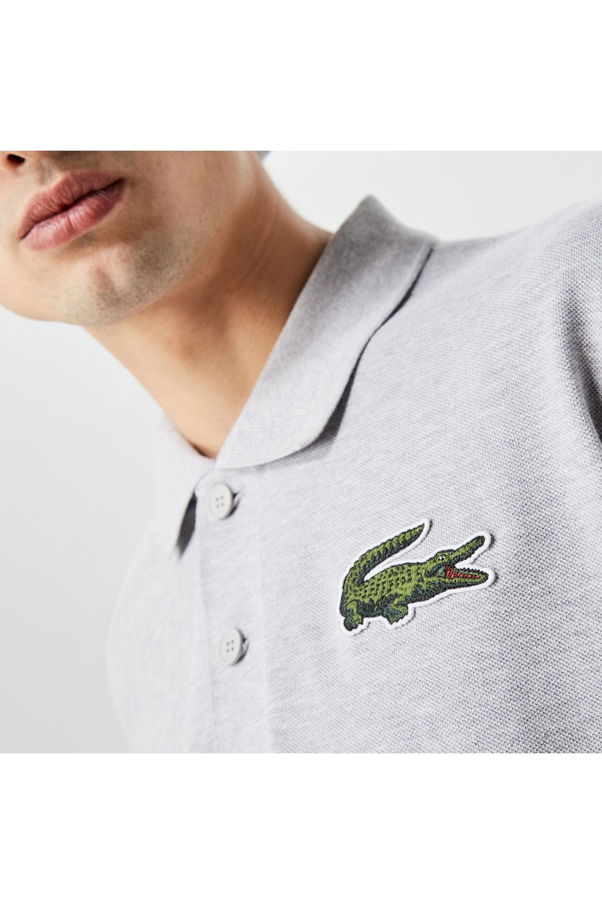 تی شرت یقه پولو مردانه و زنانه یونیسکس LOOSE FIT L.12.12 چوگان خاکستری Lacoste