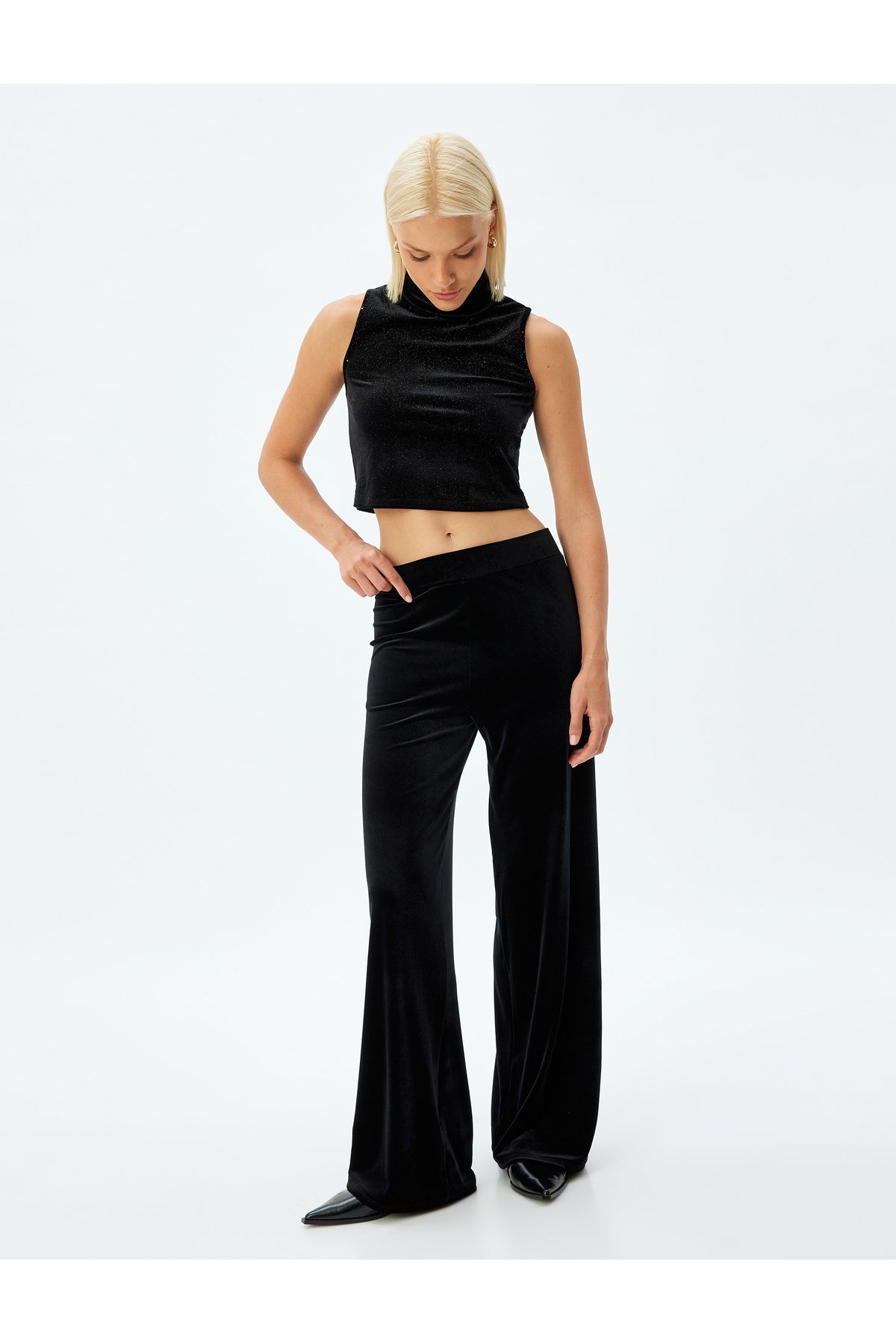 Koton-Sleeveless Turtleneck Slim Fit Silvery Crop Top 2