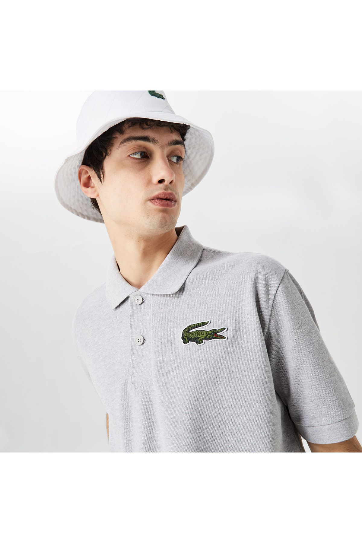 تی شرت یقه پولو مردانه و زنانه یونیسکس LOOSE FIT L.12.12 چوگان خاکستری Lacoste