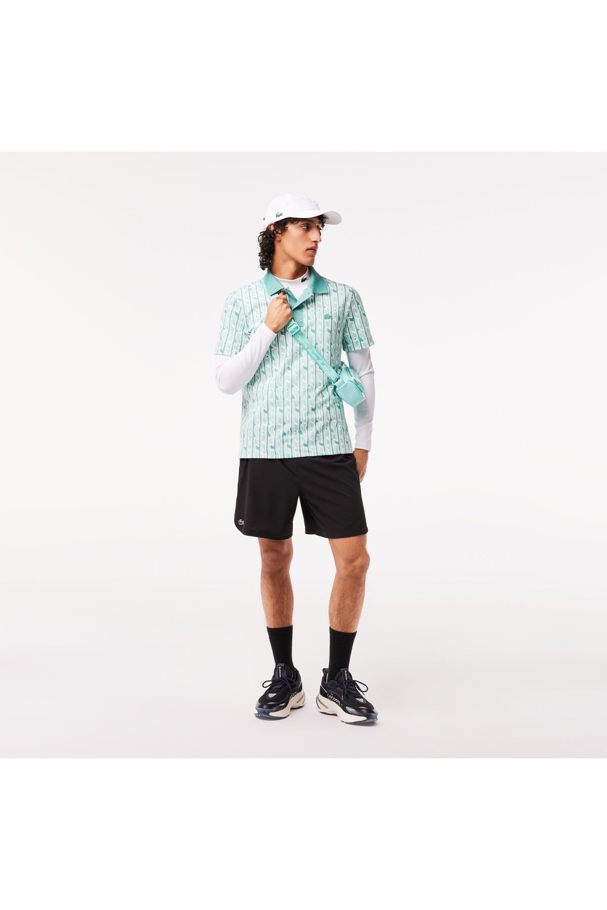 تی شرت یقه پولو سبز مردانه چوگان چاپی منظم فعال Lacoste