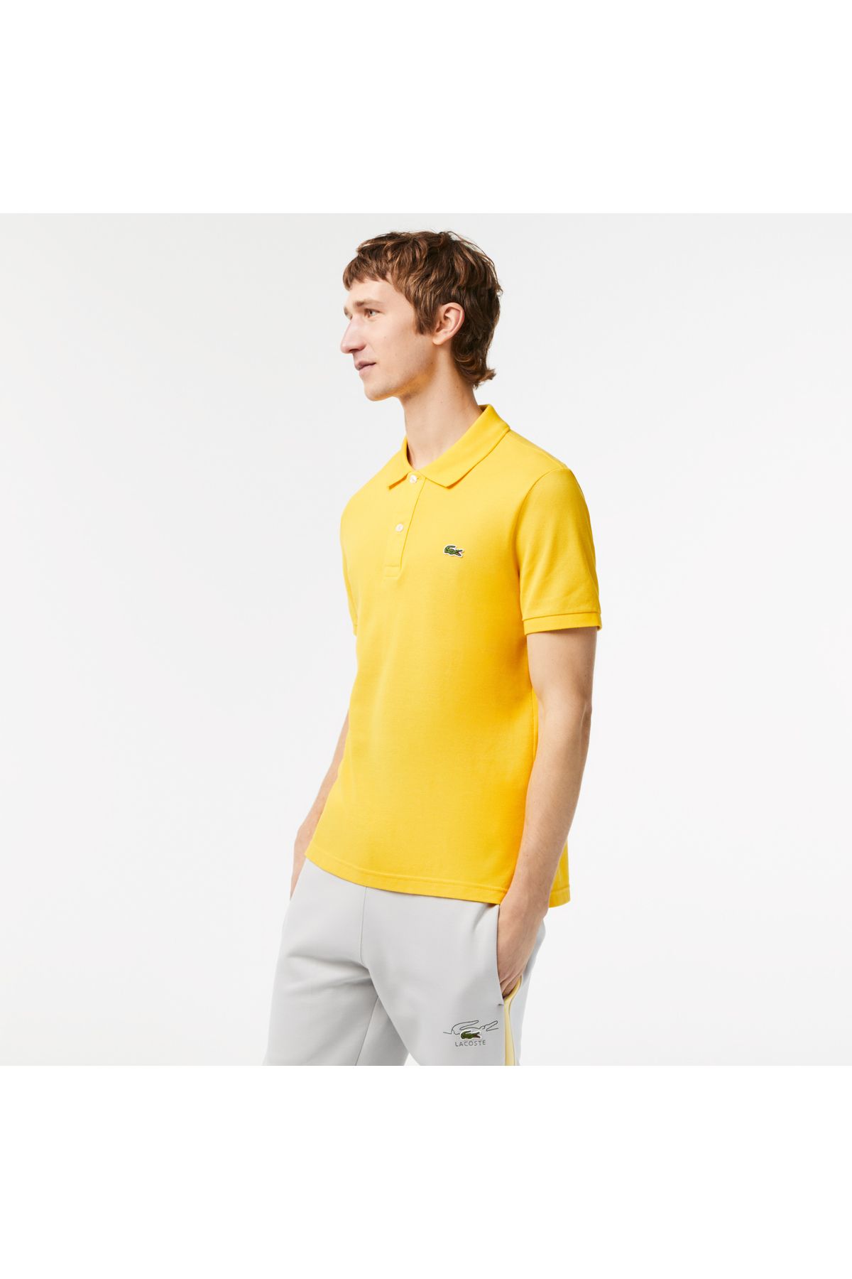 تی شرت یقه پولو زرد مردانه Slim Fit L.12.12 چوگان Lacoste