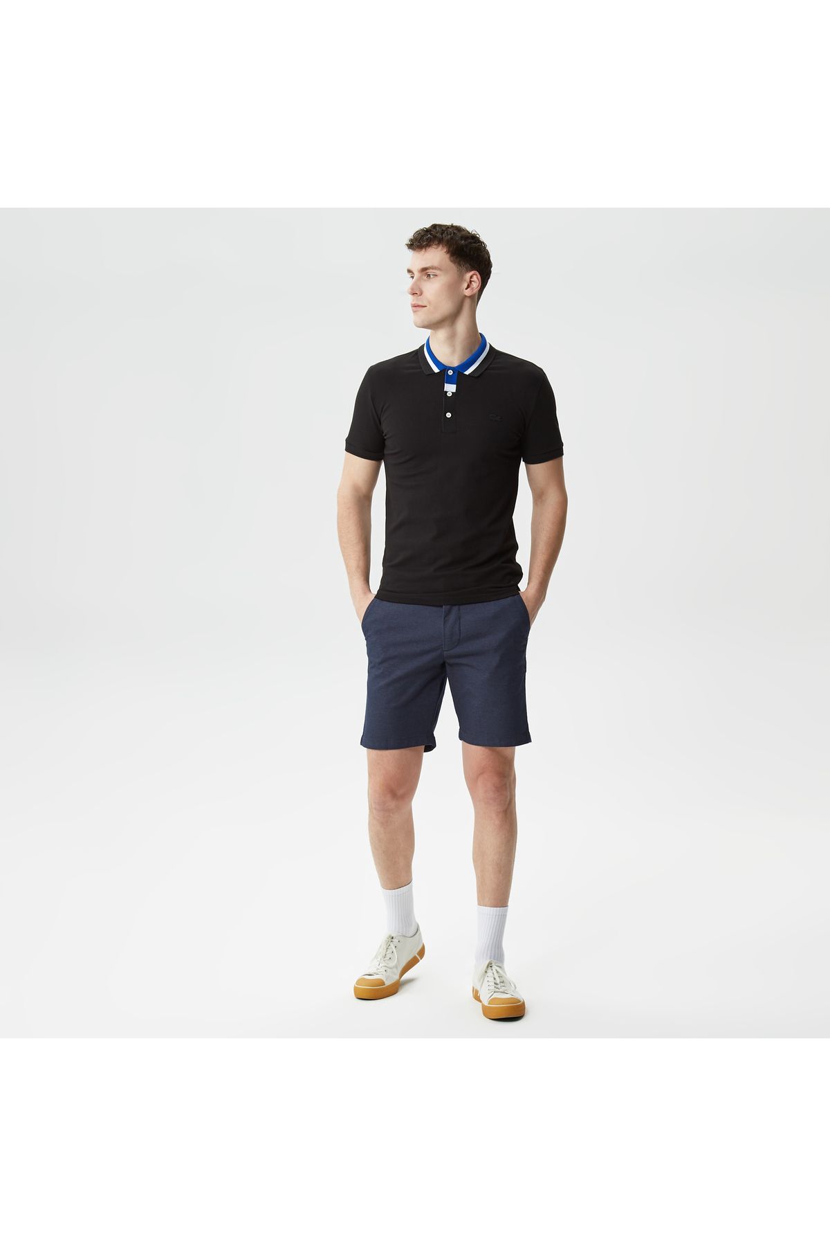 تی شرت یقه پولو زرد مردانه چوگان سیاه معمولی با بلوک رنگی مناسب Lacoste
