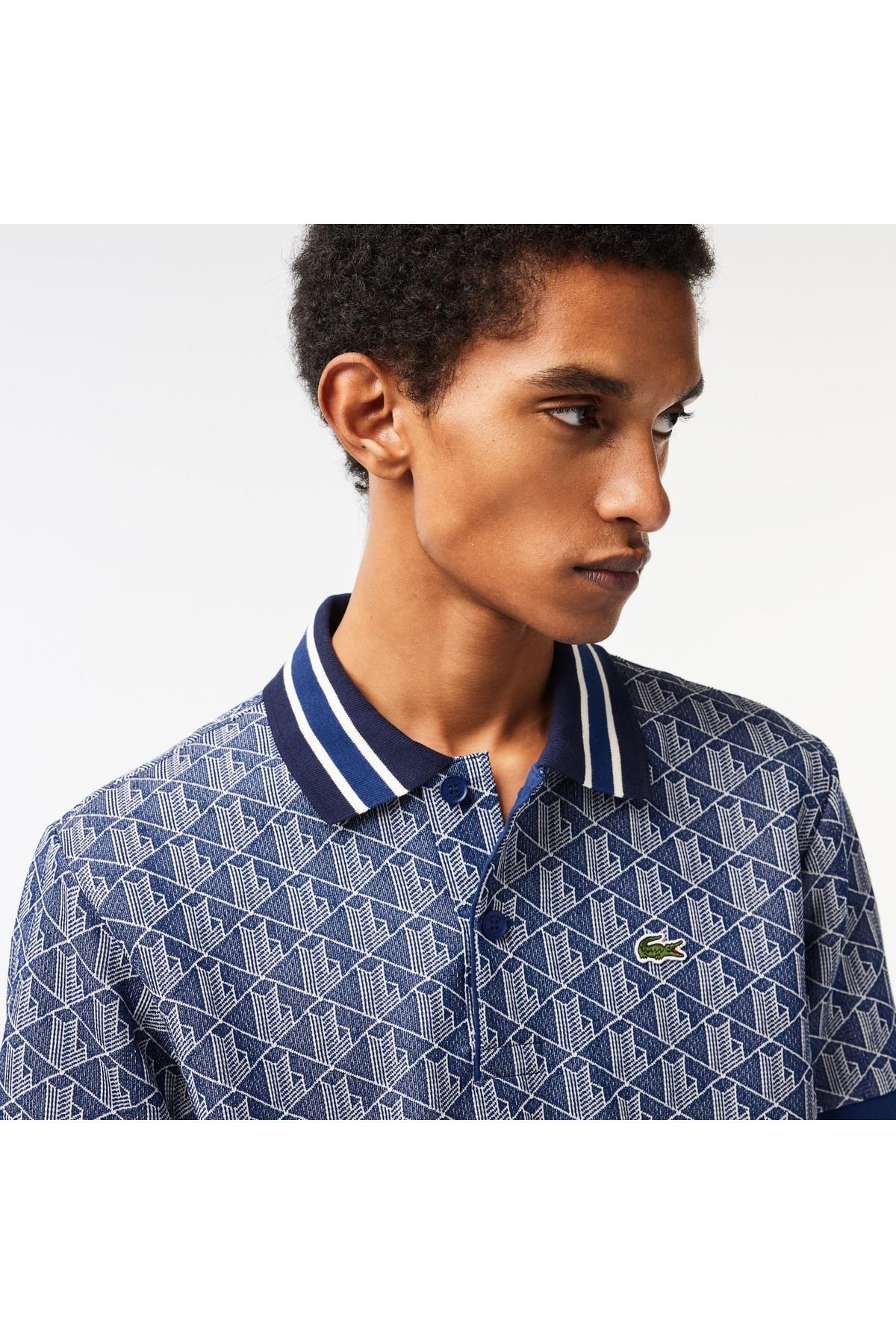 تی شرت یقه پولو آبی مردانه Monogram کلاسیک Fit Navy Blue Polo Lacoste