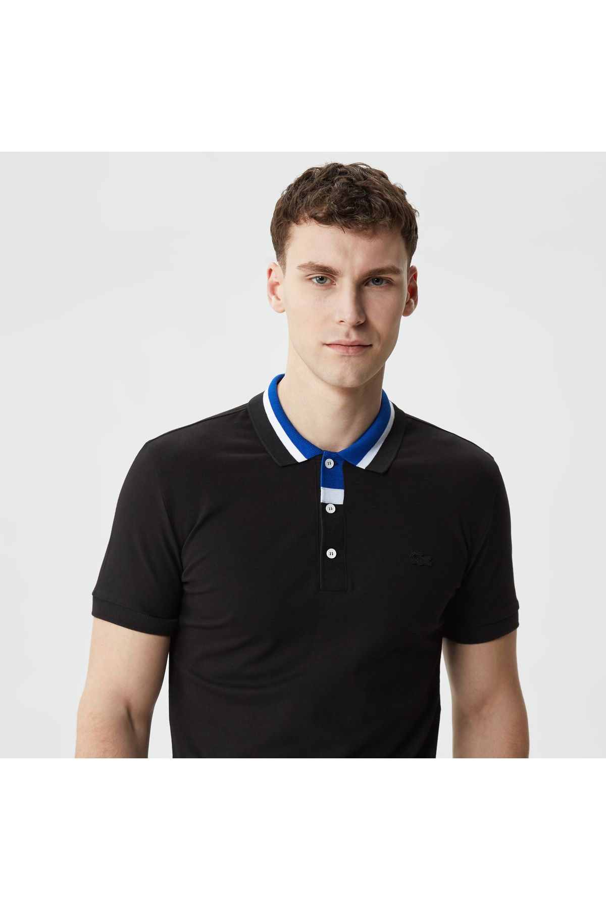 تی شرت یقه پولو زرد مردانه چوگان سیاه معمولی با بلوک رنگی مناسب Lacoste
