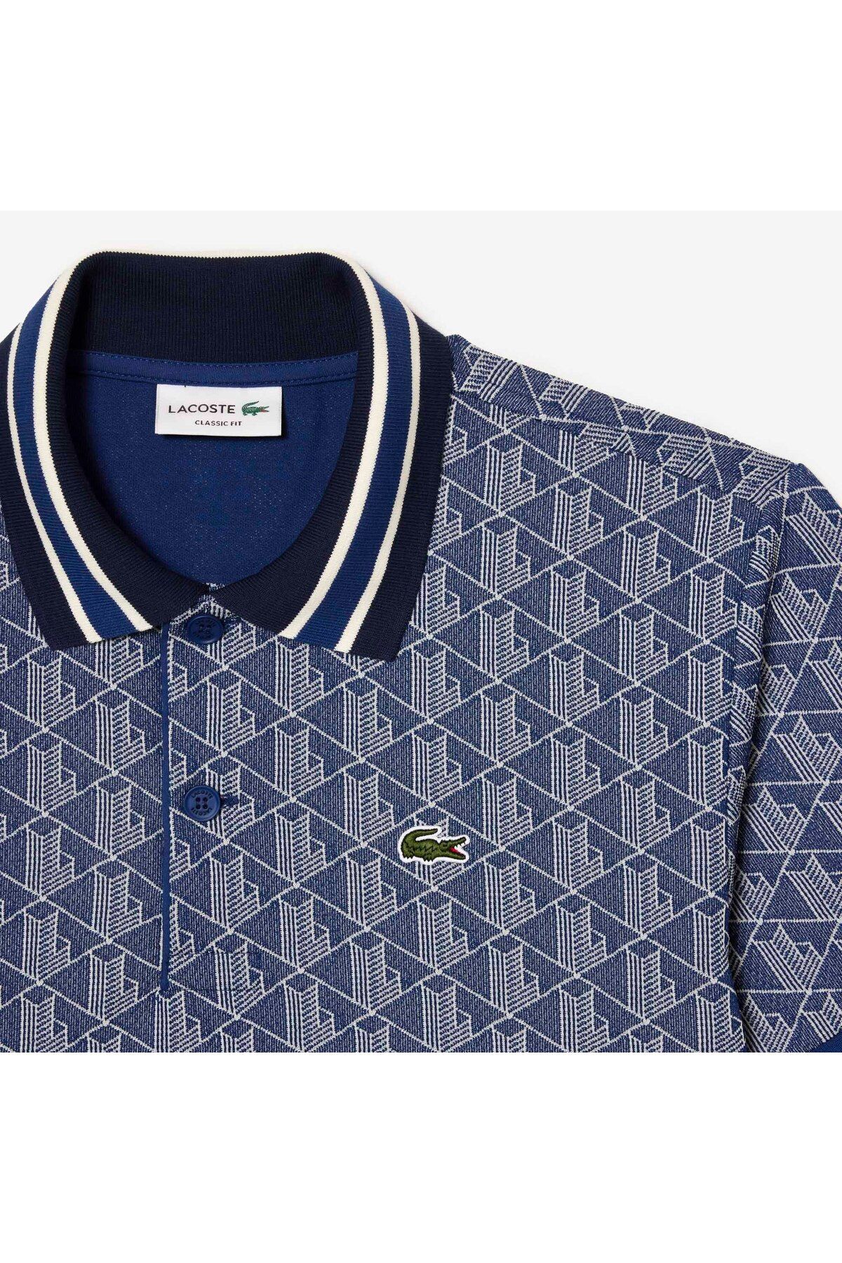 تی شرت یقه پولو آبی مردانه Monogram کلاسیک Fit Navy Blue Polo Lacoste