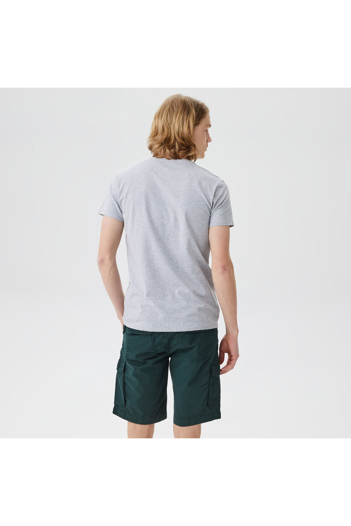 تی شرت خاکستری مردانه Slim Fit v Yaka Lacoste