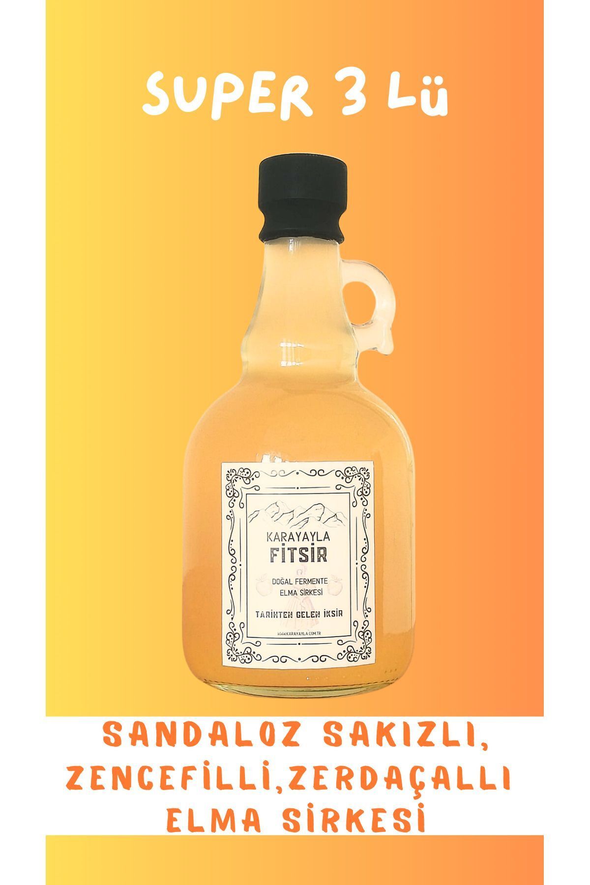 Karayayla Sandaloz Sakizlı, Zencefil Ve Zerdeçallı Organik Elma Sirkesi 250 ml