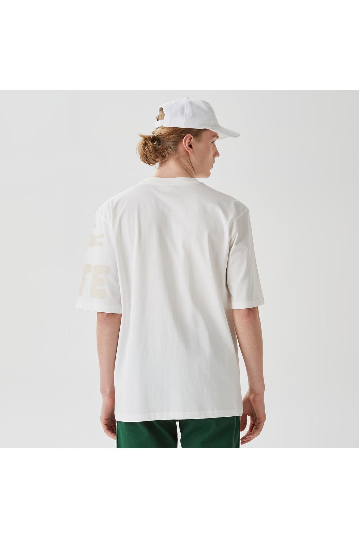 تی شرت سفید مردانه یقه دوچرخه تناسب طرح دار Lacoste