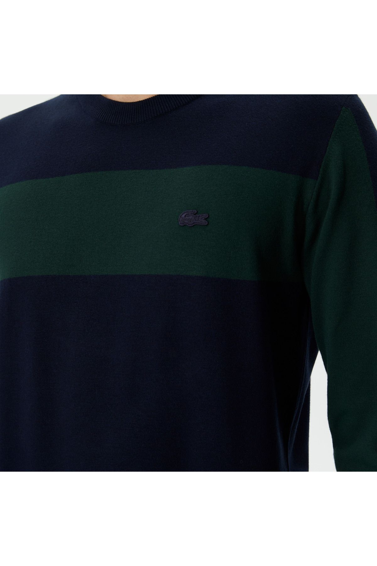 پلیور آبی مردانه دوچرخه سواری آستین بلند و مناسب لباس های گره ای با رنگ یقه بلوک Lacoste