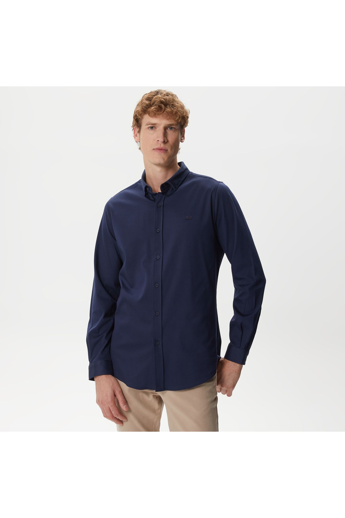 پیراهن / بلوز دکمه دار آبی مردانه باریک و اورجینال Lacoste