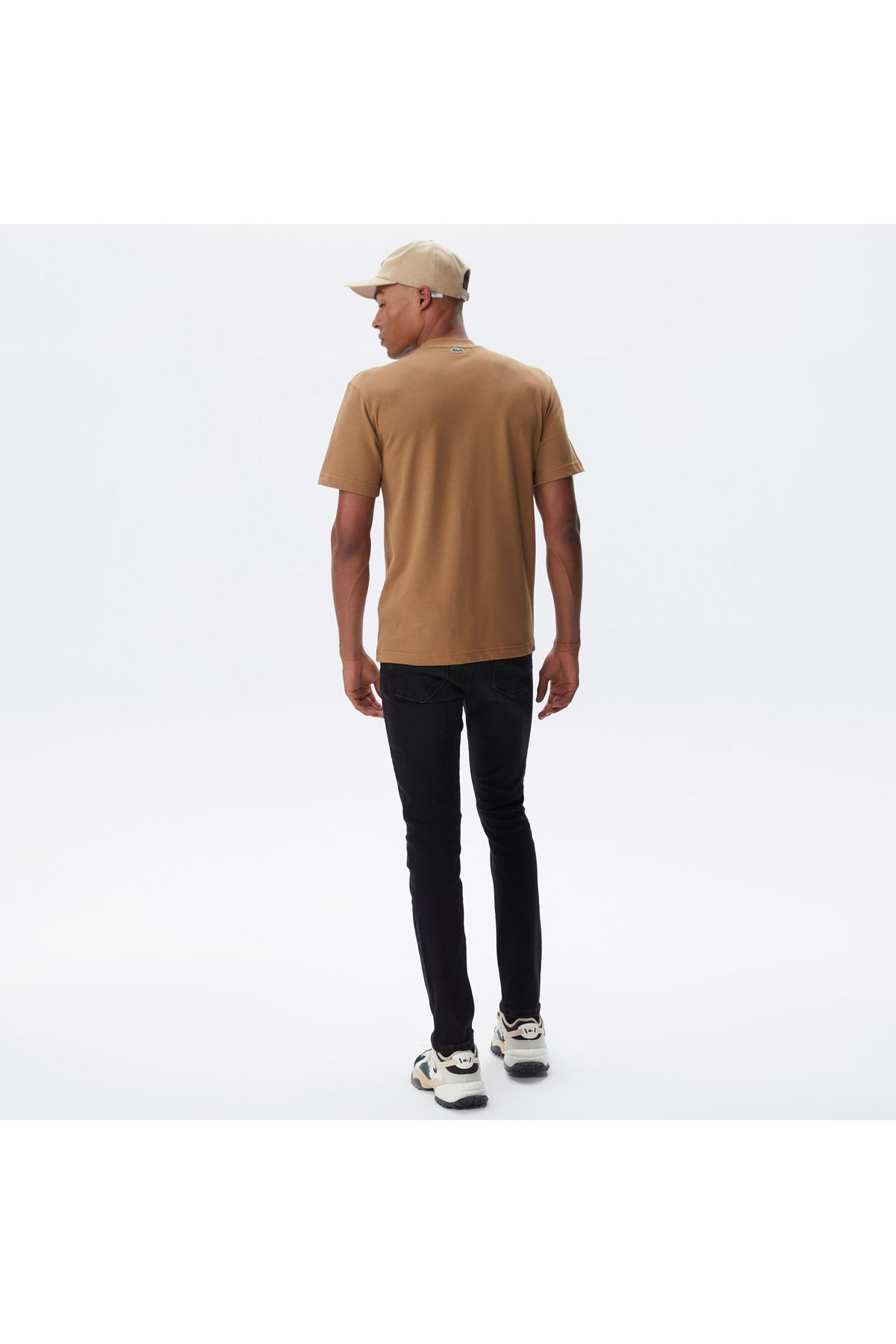 تی شرت چند رنگ مردانه یقه دوچرخه تناسب بژ طرح دار Lacoste