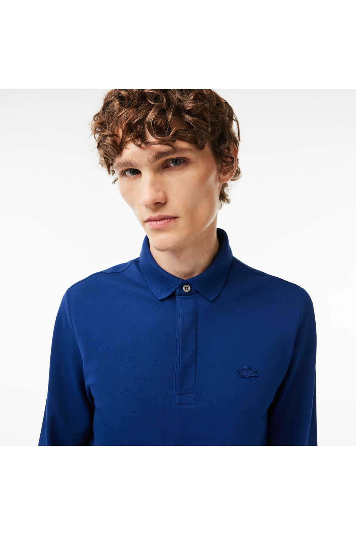 تی شرت یقه پولو آبی مردانه آستین بلند و روشن پاریس چوگان Lacoste
