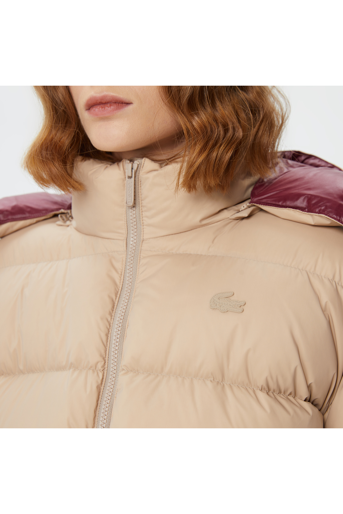 Lacoste Kadın Kapüşonlu Kapitone Kahverengi Mont görsel 7
