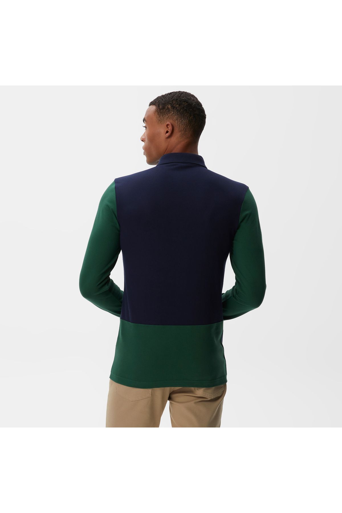 تی شرت یقه پولو آبی مردانه بلوک رنگ آستین بلند و باریک ، چوگان دریایی Lacoste
