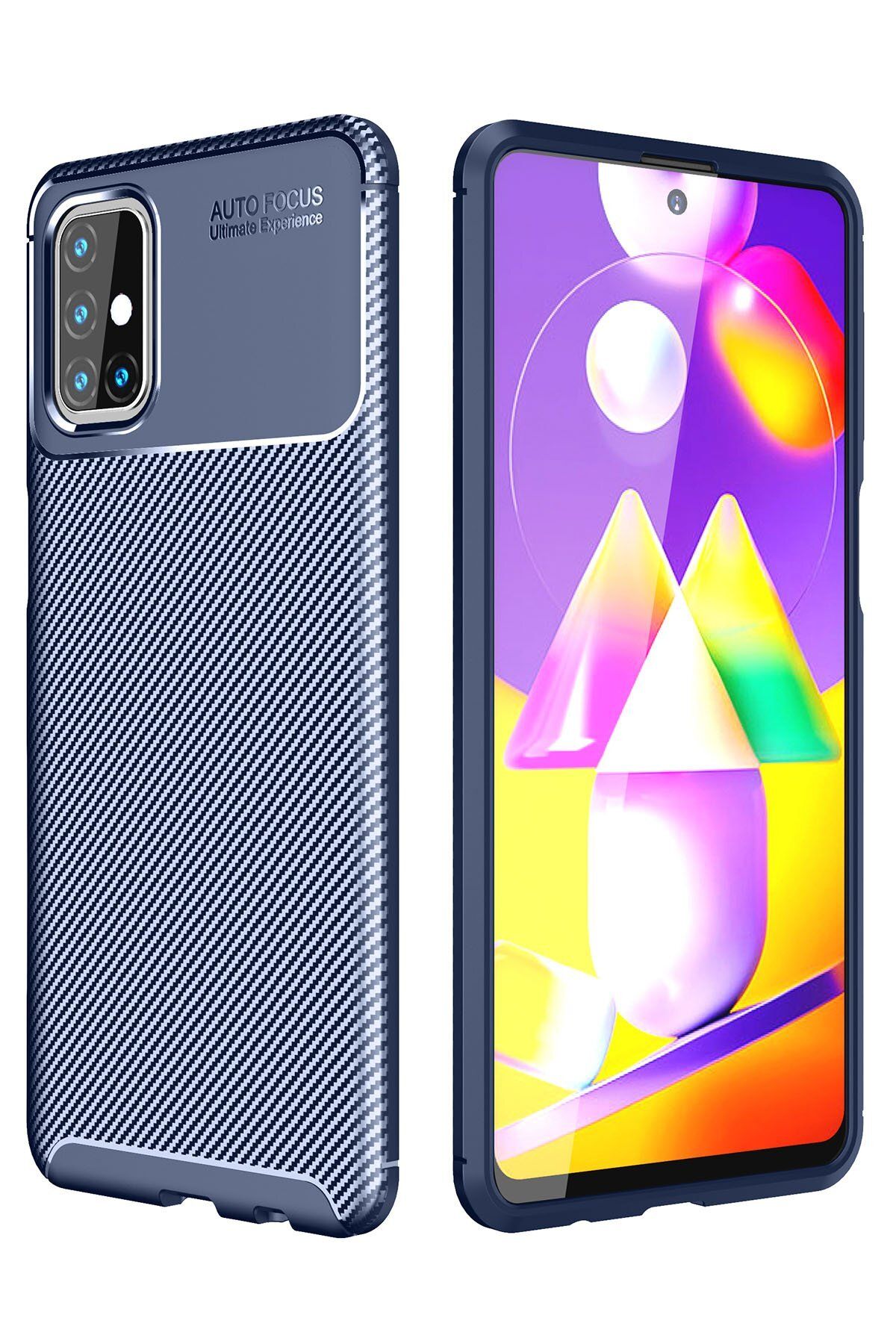 NewFace Samsung Galaxy M31S Kılıf Focus Karbon Silikon - Lacivert ZRNET