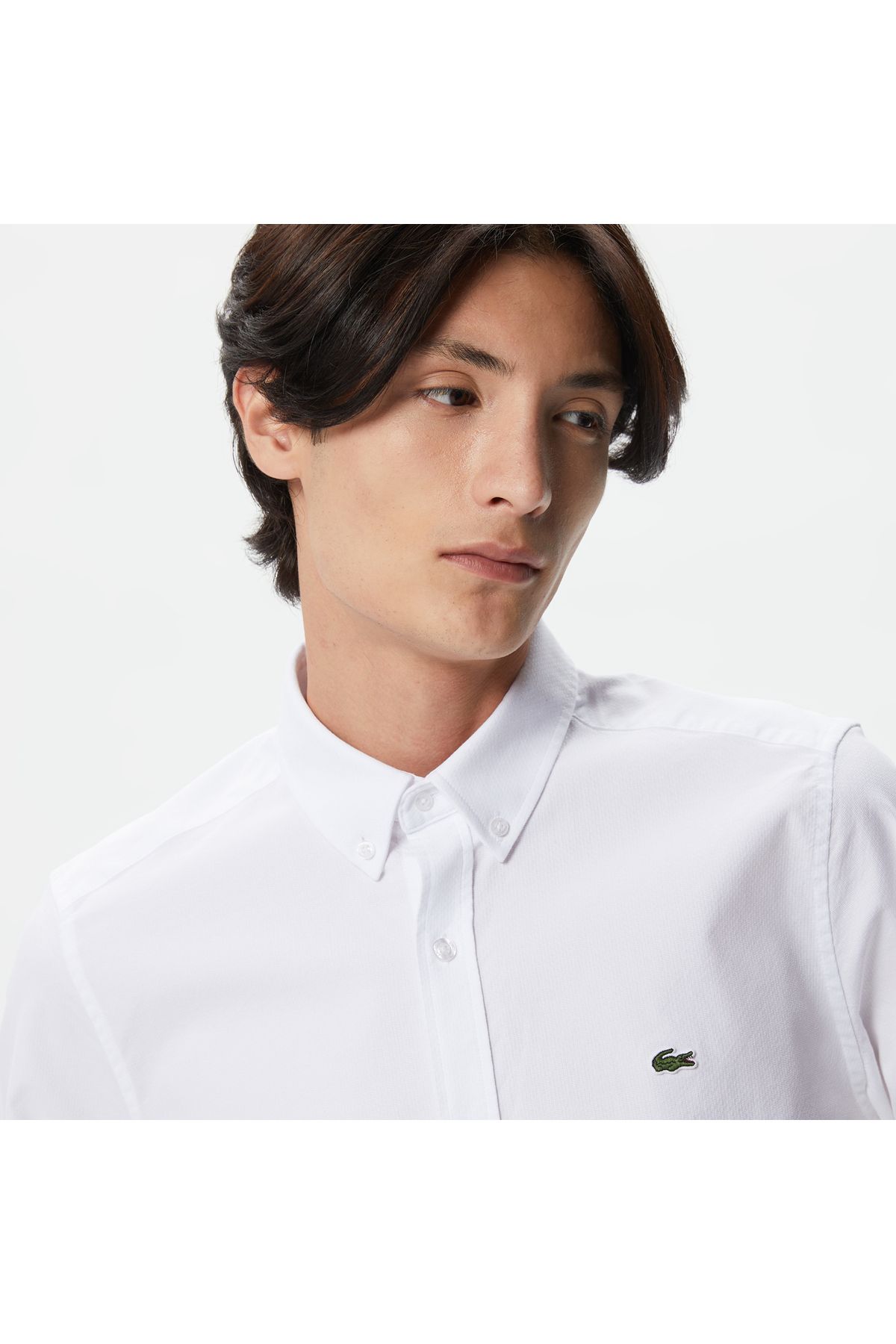 پیراهن / بلوز دکمه دار سفید مردانه باریک اورجینال Lacoste