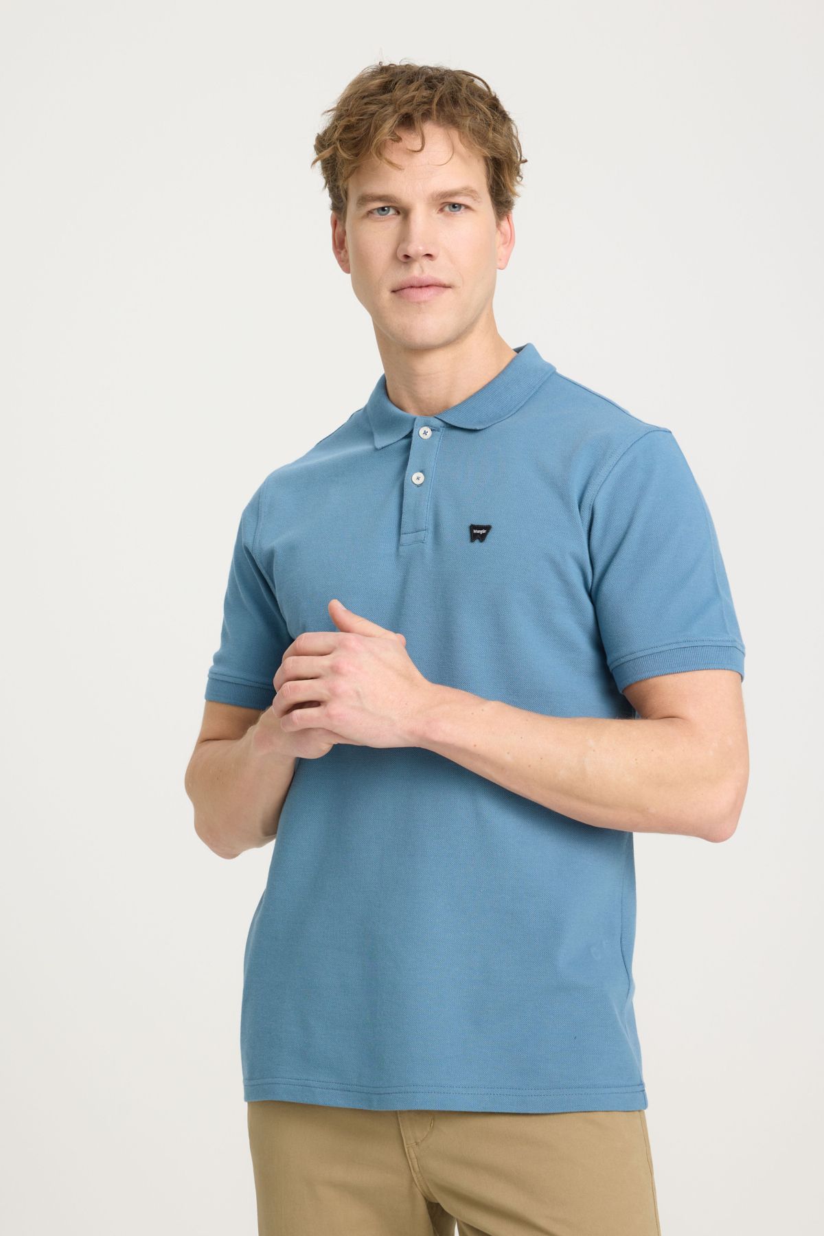 تی شرت یقه پولو آبی مردانه به طور منظم مناسب و معمولی برش چوگان 100 ٪ پنبه روشن T shirt Wrangler