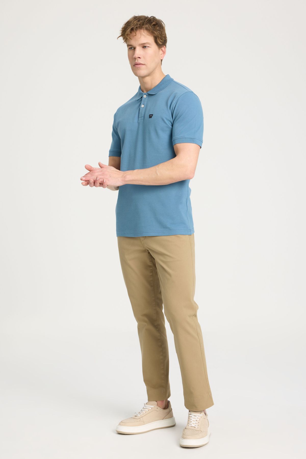 تی شرت یقه پولو آبی مردانه به طور منظم مناسب و معمولی برش چوگان 100 ٪ پنبه روشن T shirt Wrangler