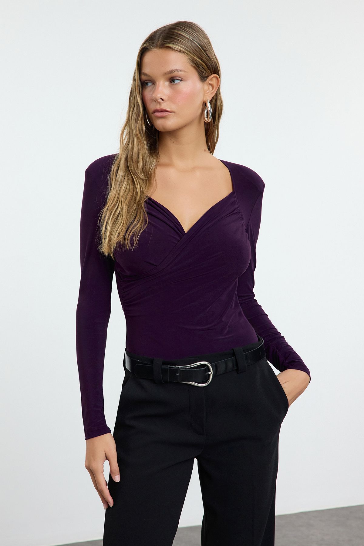 Trendyol Collection Elastyczny, Śliwkowy, Dopasowany, Dopasowany Krój - Twoaw22bd0156 Kobieta - XS