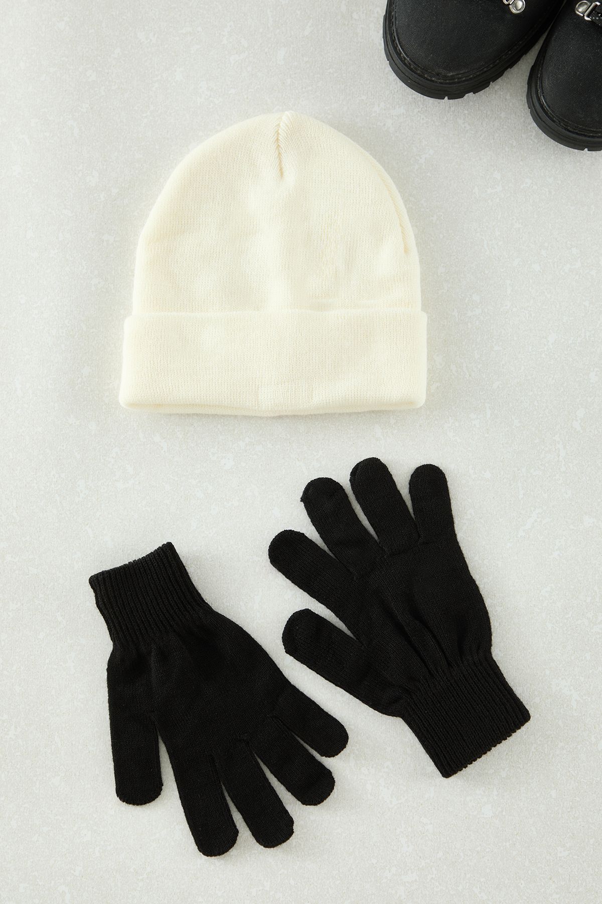 Edit by Trendyol Set De 2 Mănuși Moi Unisex Negru-ecru Unisex - Standard