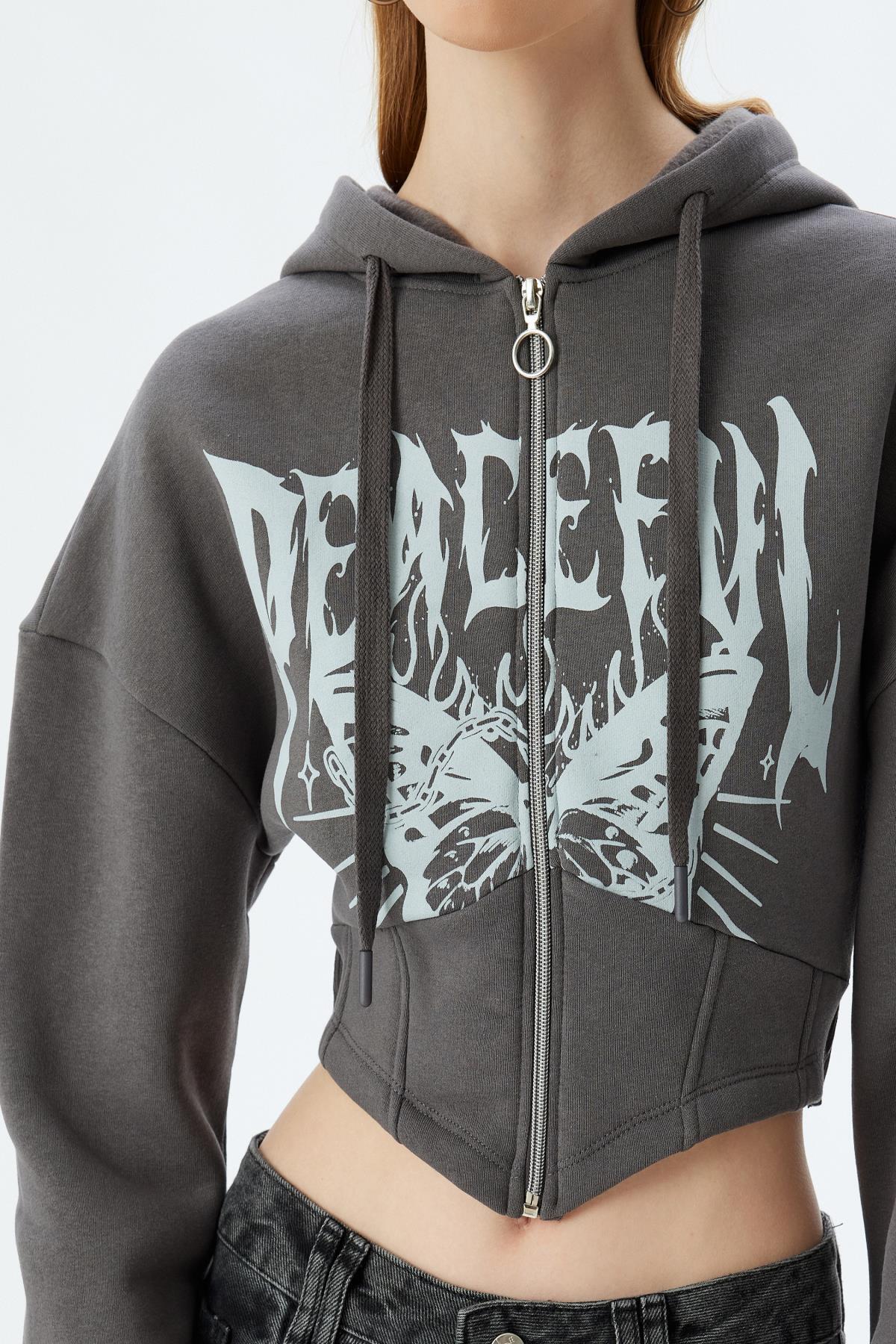 سویشرت زنانه خاکستری کوتونKoton | 5WAL10124IK اورجینال - تصویر 5