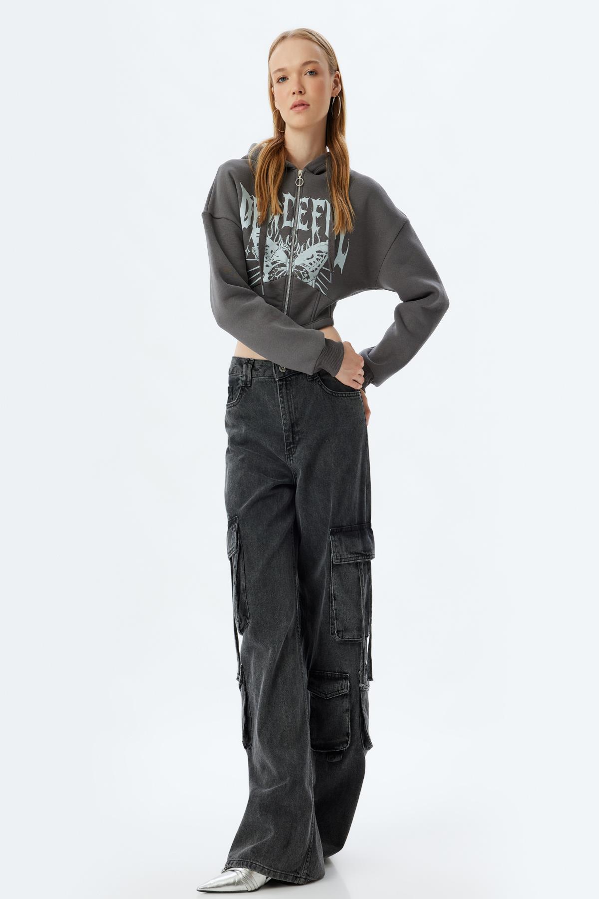 سویشرت زنانه خاکستری کوتونKoton | 5WAL10124IK اورجینال - تصویر 2