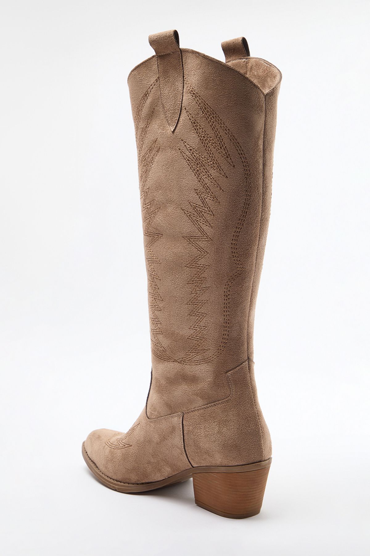 TRENDYOL SHOES-Cizme de cowboy pentru femei din piele intoarsa cu tocuri bloc brodate din nurca TAKAW25CZ00016 6