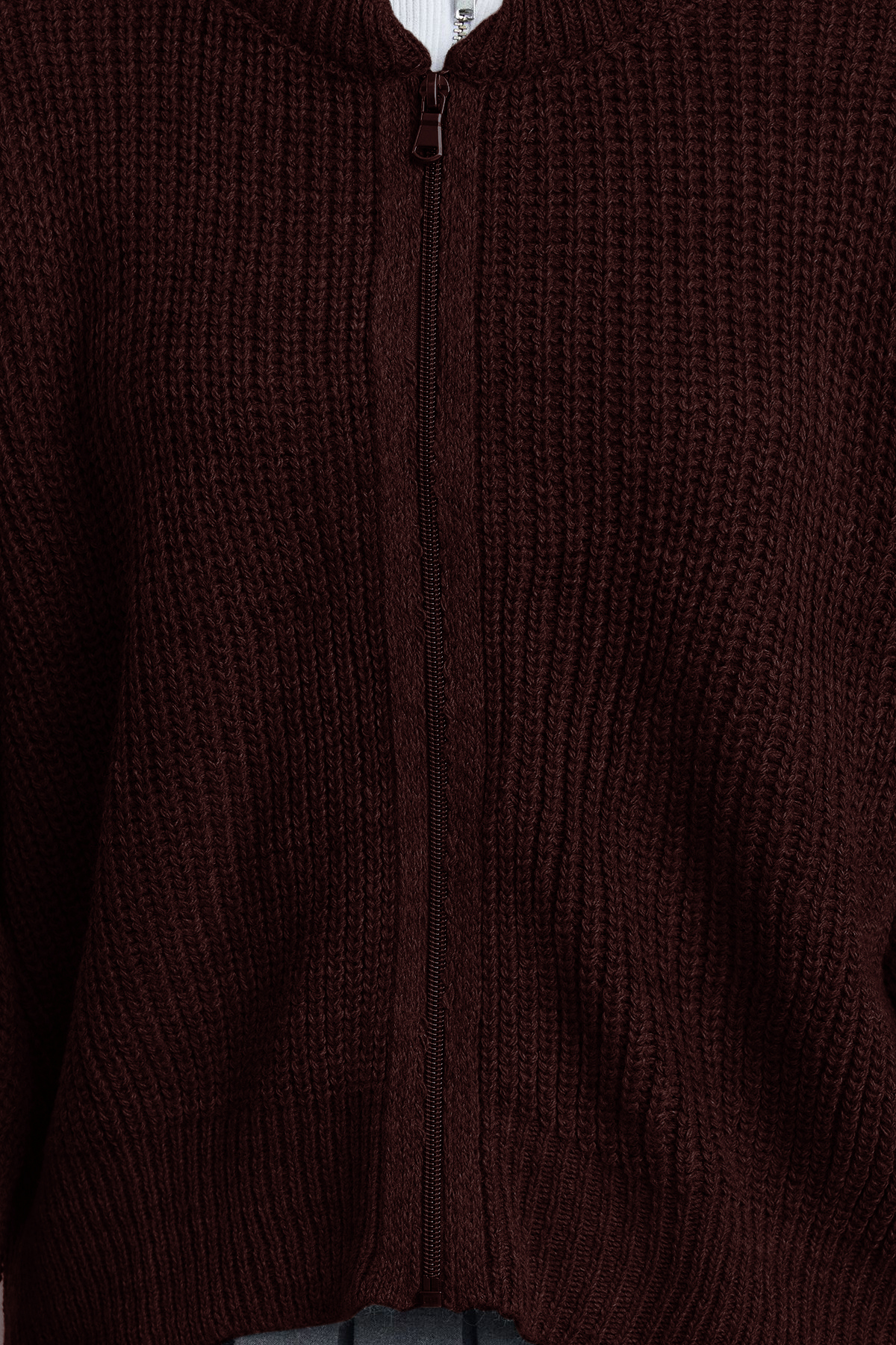 Trendyolmilla  Kahverengi Geniş Kalıp Bomber Yaka Fermuarlı Triko Hırka TWOAW24HI00153 - Görsel 4