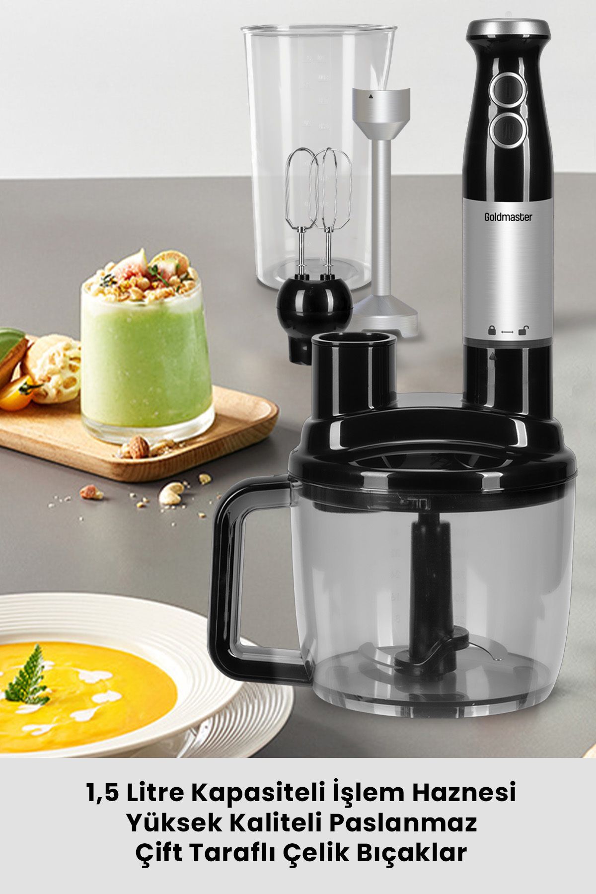 GOLDMASTER-Fastrobot Inox Stainless Steel 8 in 1 Multi-Purpose Food Processor Multi Blender Set 2
