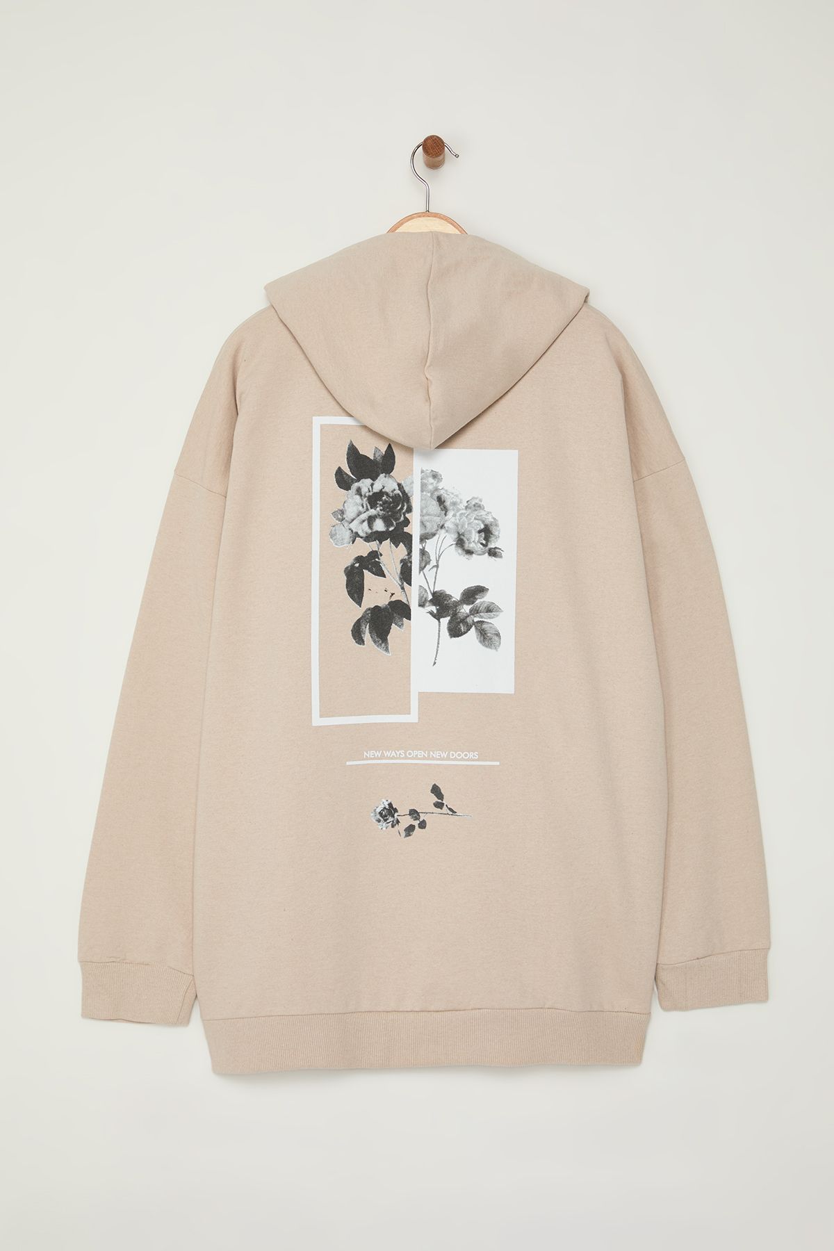 Trendyol Collection-Bluza polarowa z kapturem i nadrukiem kwiatowym Oversize - duży rozmiar Tmnaw25Ao00021 8