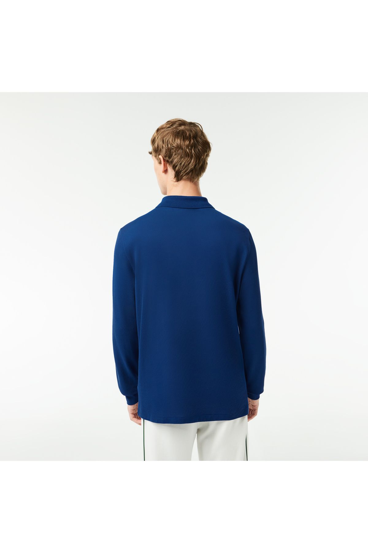 تی شرت یقه پولو آبی مردانه آستین بلند و مناسب کلاسیک L.12.12 چوگان تیره Lacoste