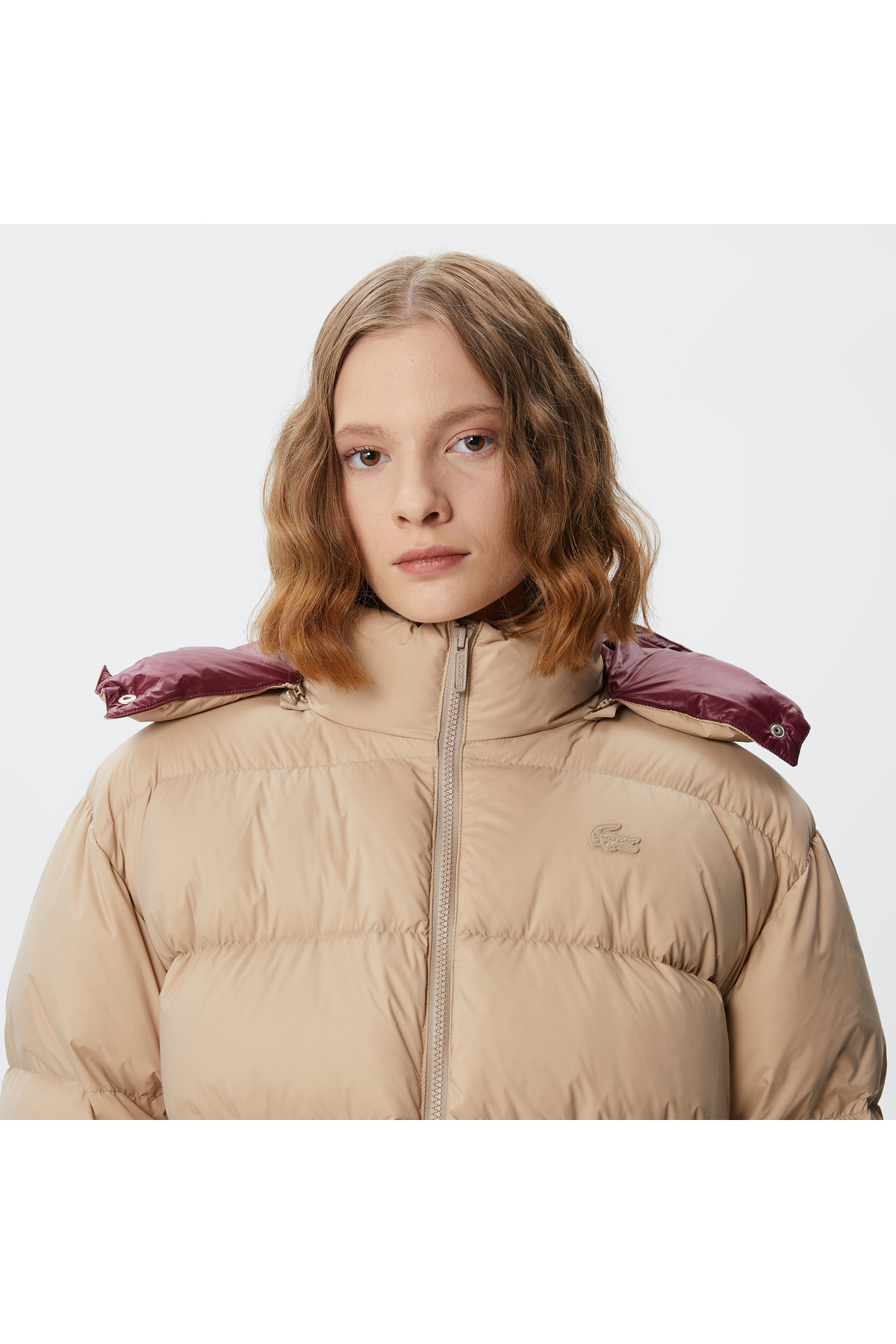 Lacoste Kadın Kapüşonlu Kapitone Kahverengi Mont görsel 5