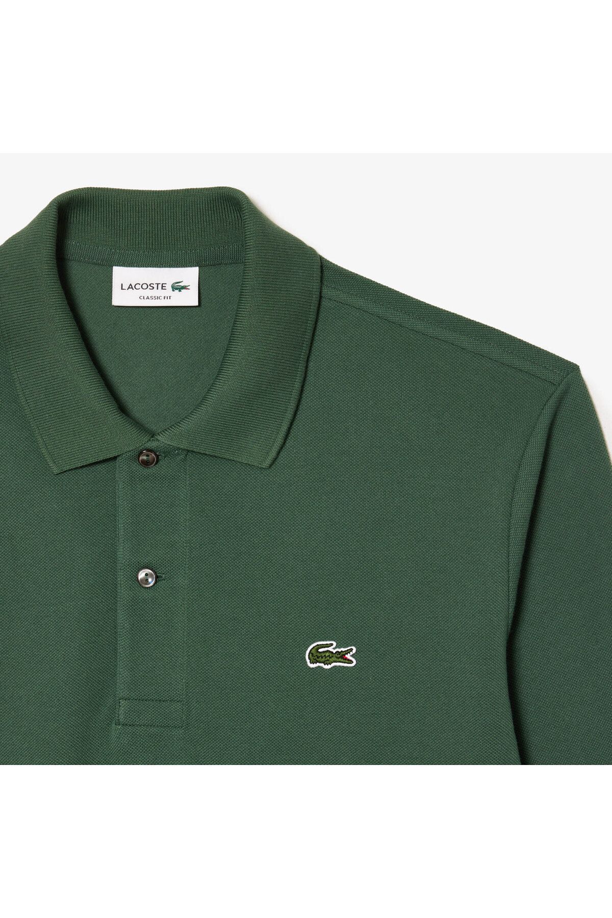 تی شرت یقه پولو سبز مردانه آستین بلند کلاسیک L.12.12 Haki Polo Lacoste