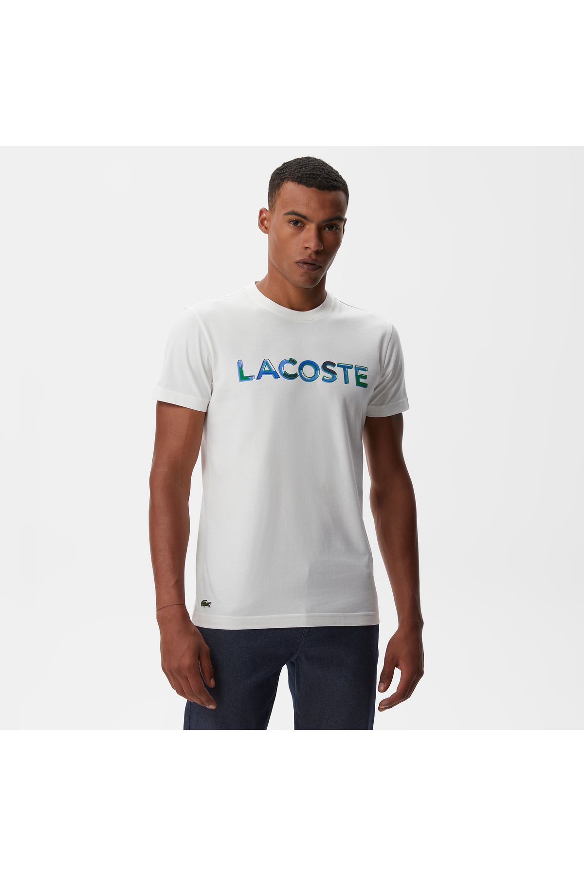 تی شرت نود مردانه یقه دوچرخه مناسب طرح دار ECRU Lacoste