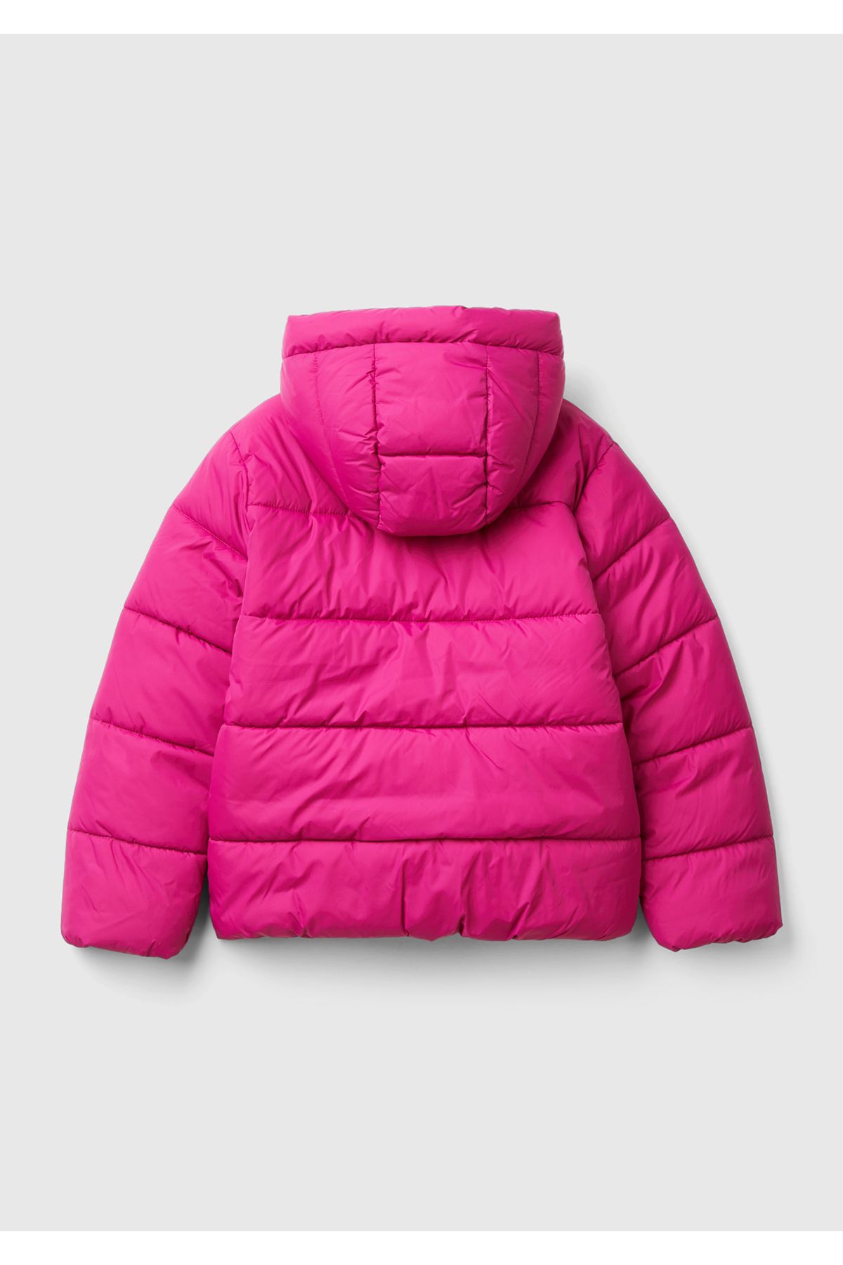 United Colors of Benetton-Girl's Fuchsia Left Chest Logo Embroidered Pocket Hooded High Collar Coat 2