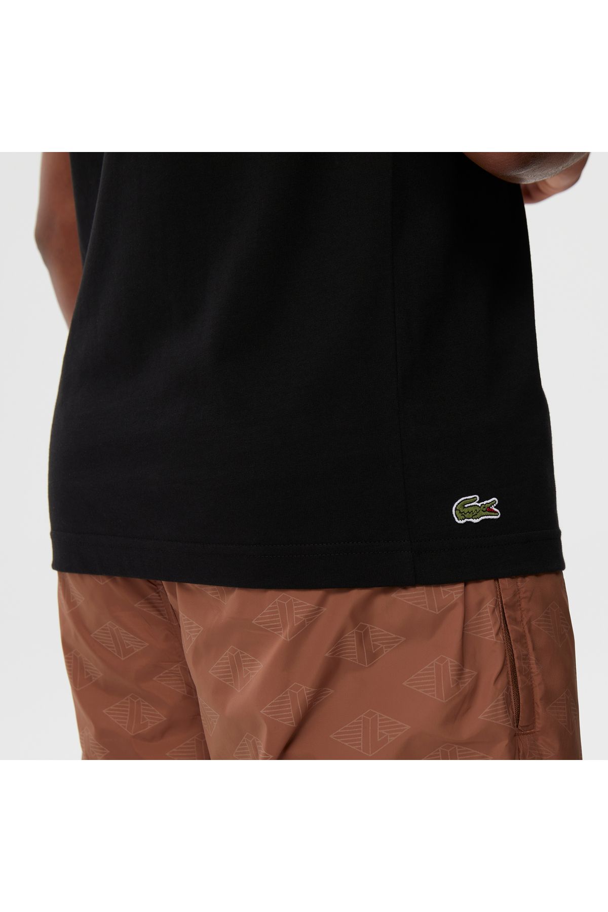 تی شرت مشکی مردانه سیاه یقه دوچرخه مناسب طرح دار Lacoste