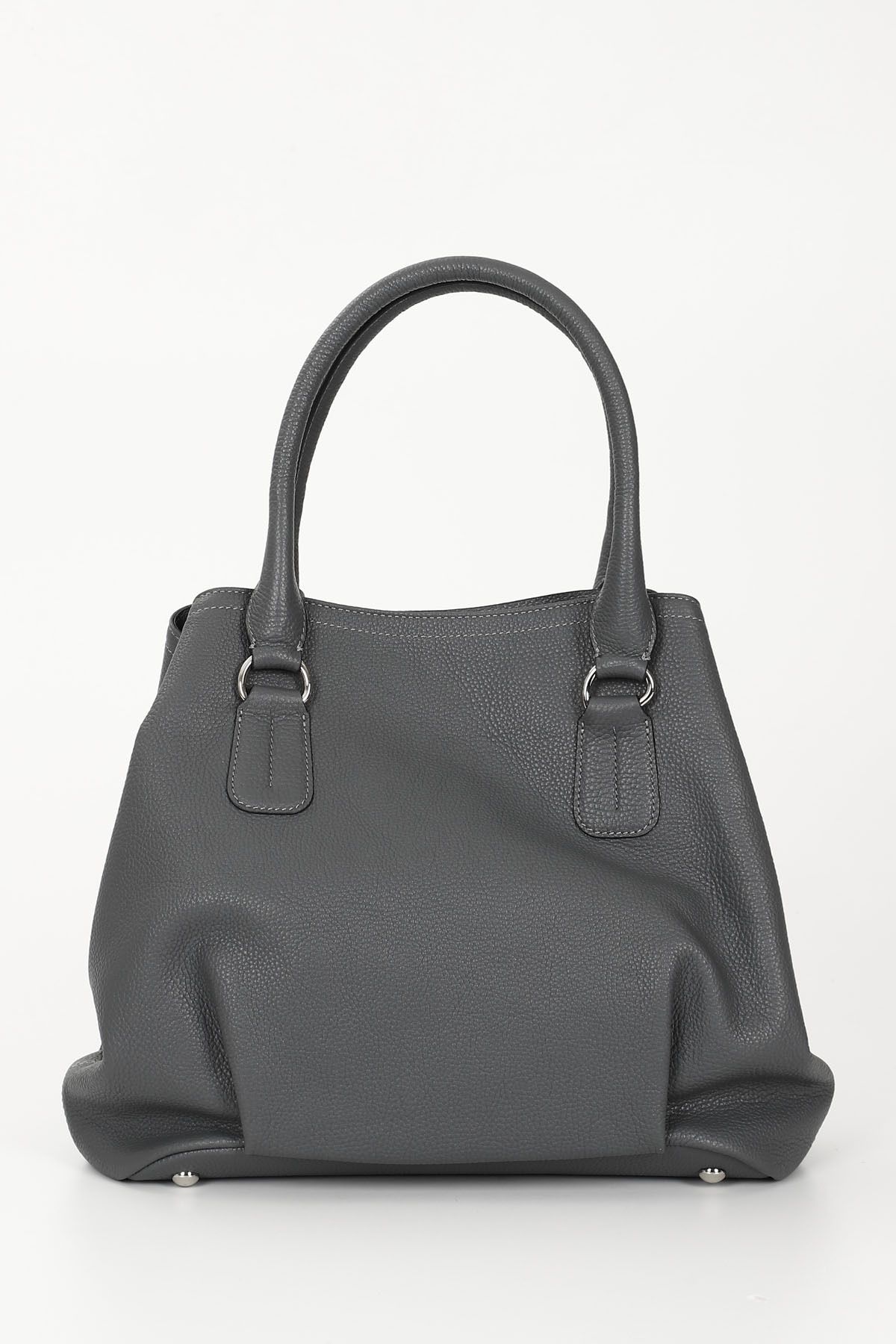 GÖNDERİ(R)-GRAY FLOTER Gön Platinum Genuine Leather Large Size Women's Shoulder and Hand Bag B8392 5