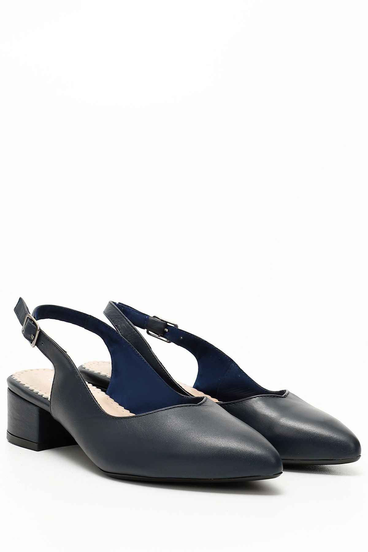 GÖNDERİ(R)-Femei / Fete Bleumarin Antic Toc Gros Slingback Pantofi din piele naturală 3