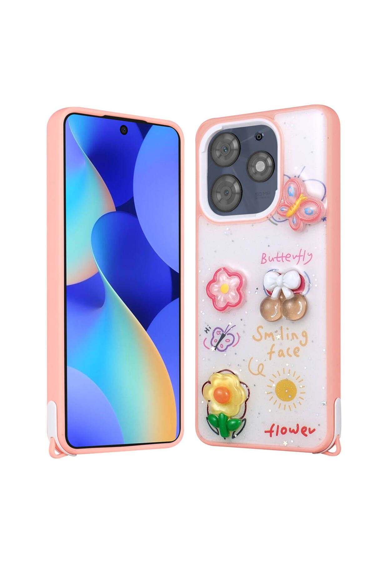 Lokal Marketing Tecno Spark 10 Pro Kılıf Parlayan Simli Kabartma Figürlü Zore Cevze Kapak