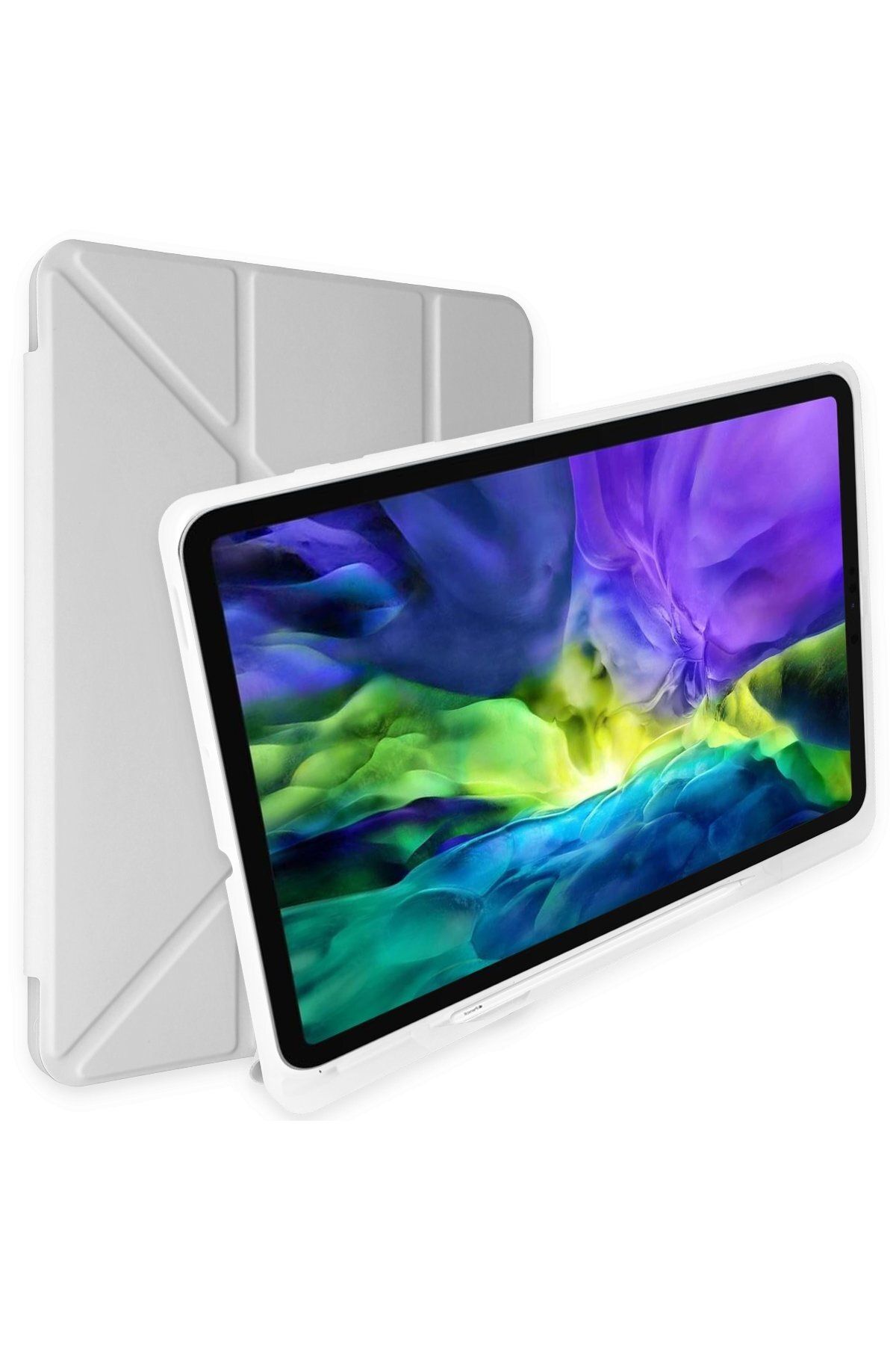 NewFace iPad 10.2 (8.nesil) Kılıf Kalemlikli Mars Tablet Kılıfı - Gri GLSTD