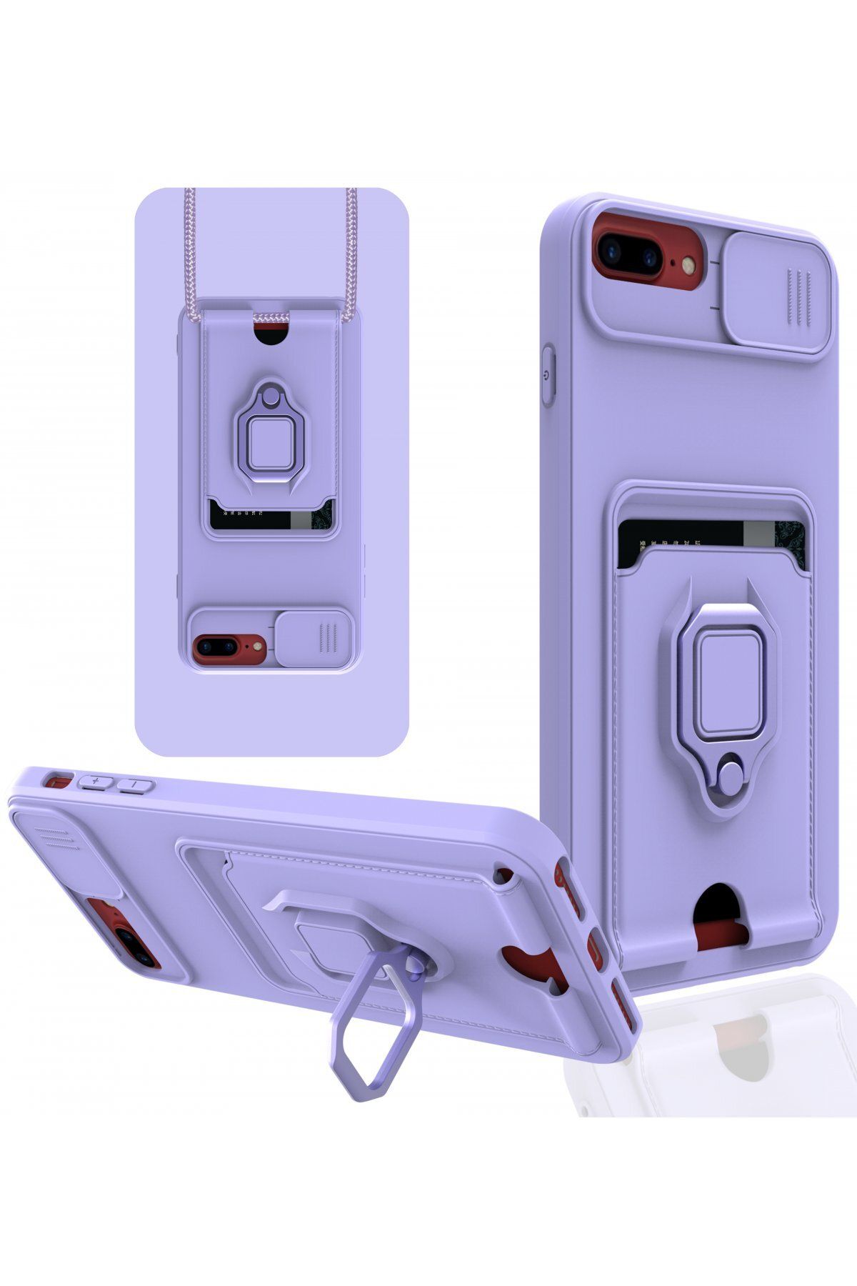 NewFace iPhone 8 Plus Kılıf Zuma Kartvizitli Yüzüklü Silikon - Lila GLSTD