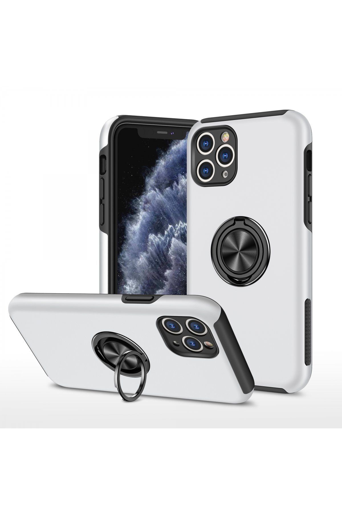 NewFace iPhone 11 Pro Kılıf Elit Yüzüklü Kapak - Gümüş MRAYD