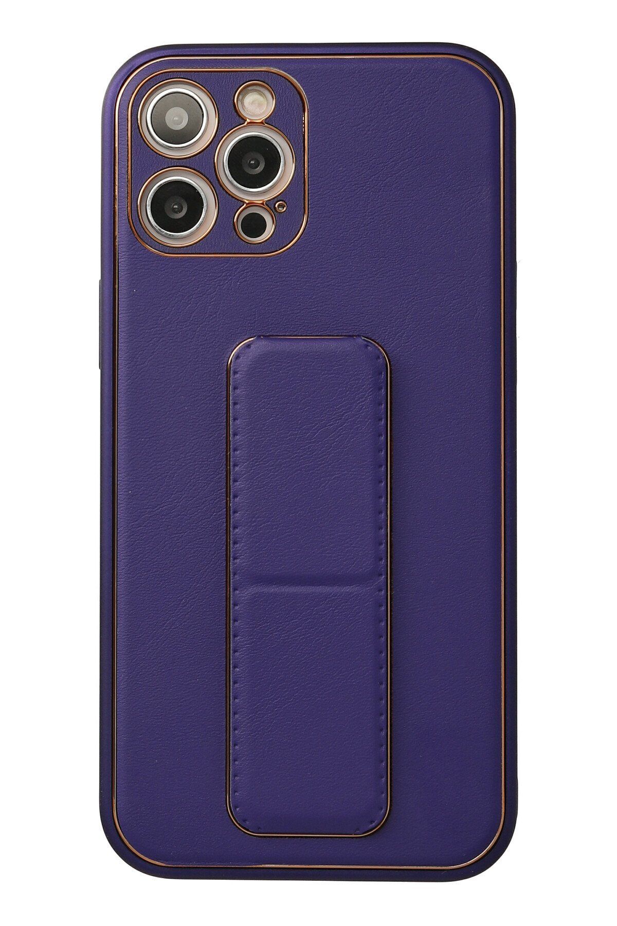 NewFace iPhone 12 Pro Max Kılıf Coco Deri Standlı Kapak - Mor MRAYD